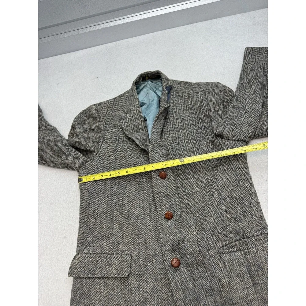 Harris Tweed Blazer Mens 36 Gray Herringbone Wool Sport Coat Jacket USA